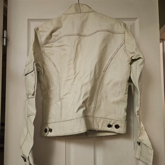 Danier White Genuine Leather Moto Jacket - Size P (Petite/Small) - Picture 11 of 16